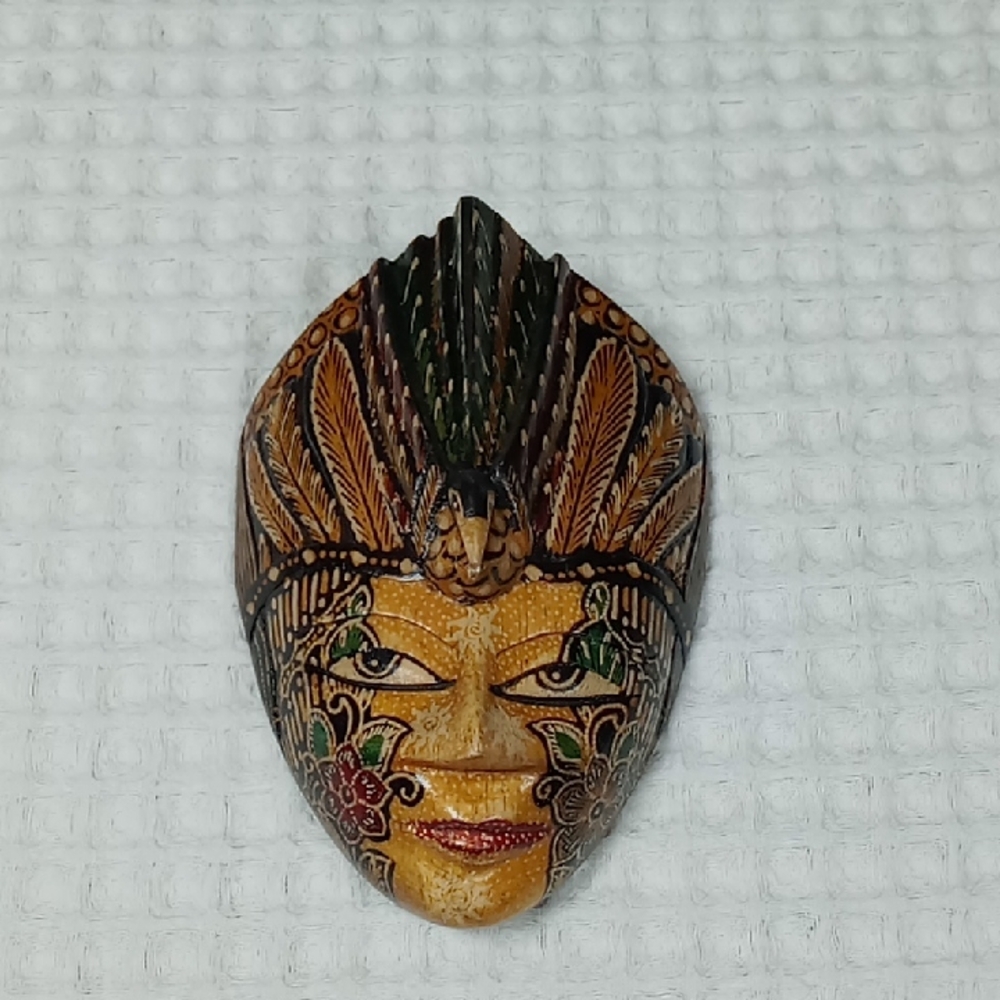 Handcrafted Decorative Wood Batik Mask with Intricate Design Made In Jamaica